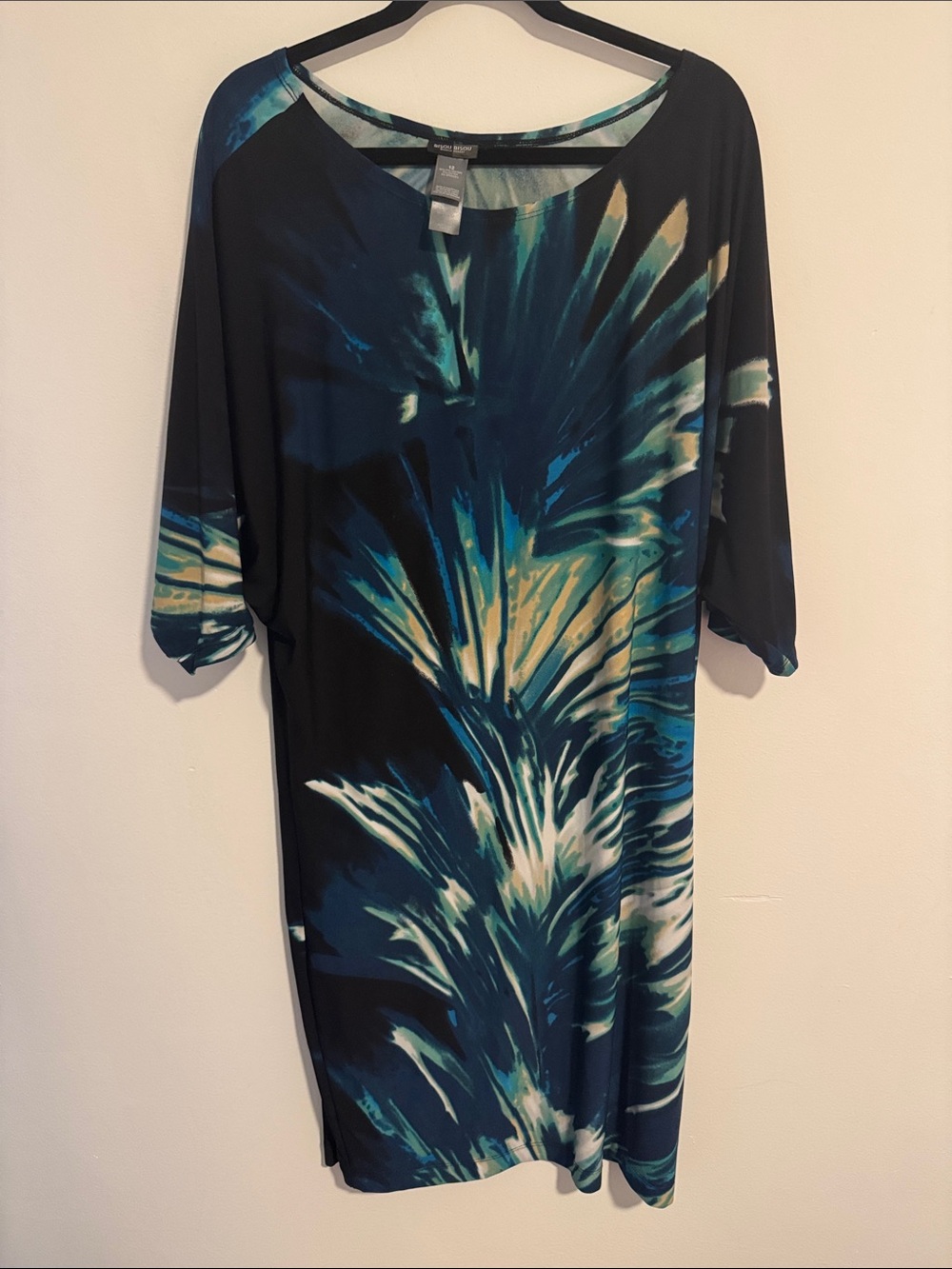 Bisou Bisou Navy, Teal & Cream Abstract Midi Dress